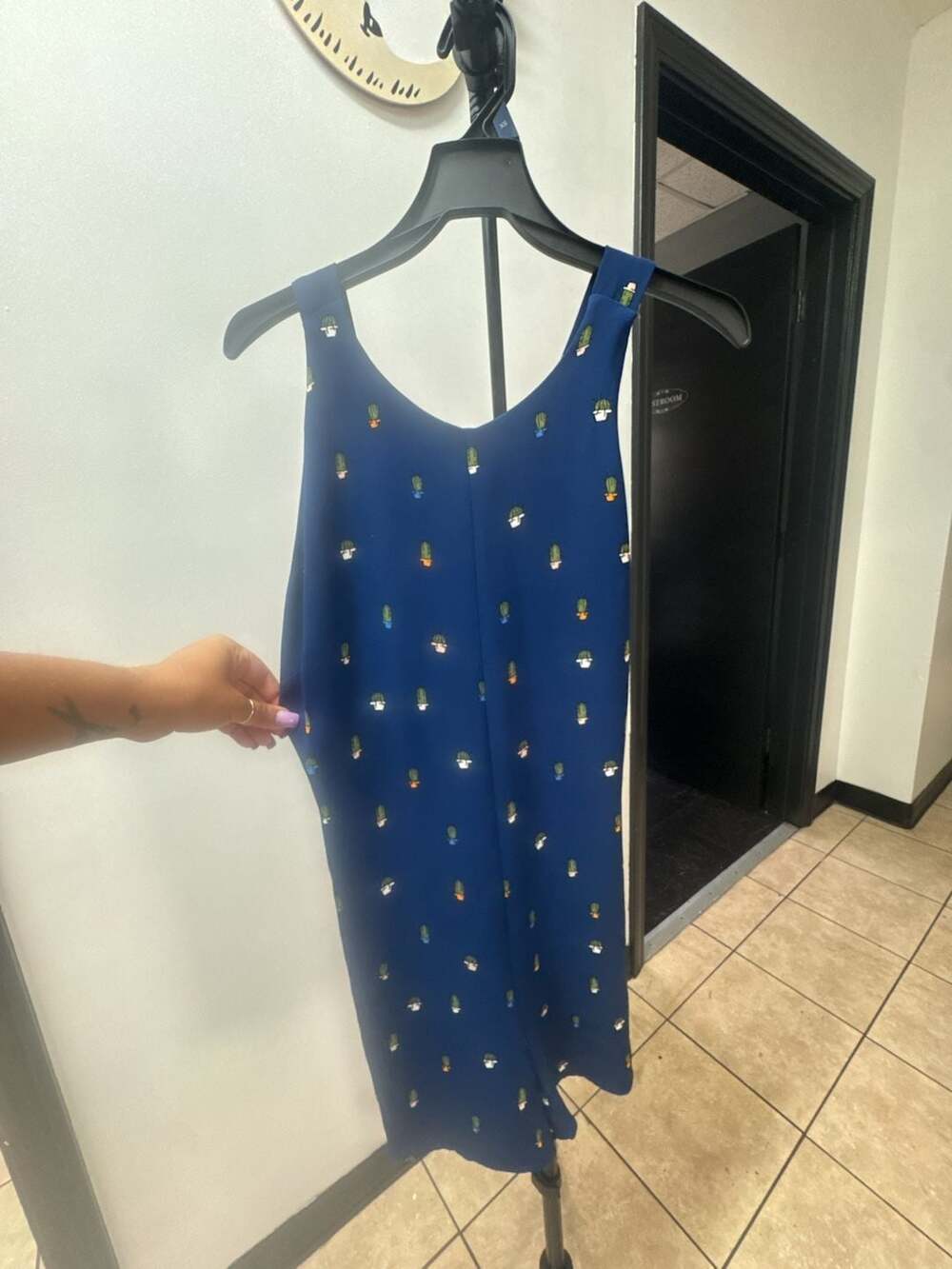 Zara Trafaluc Collection Blue Cactus Print Sleeveless Romper Jumpsuit